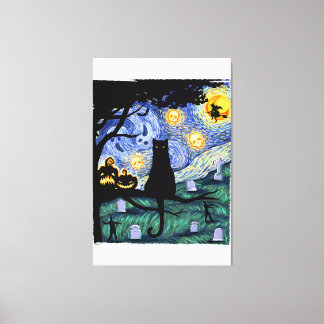 Toile T-shirt de chat, Cat de nuit effrayant, Van Gogh C