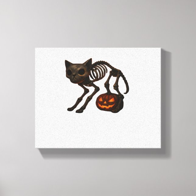 Toile T-shirt déplaisant Chat Squelette Halloween Cadeau (Recto)