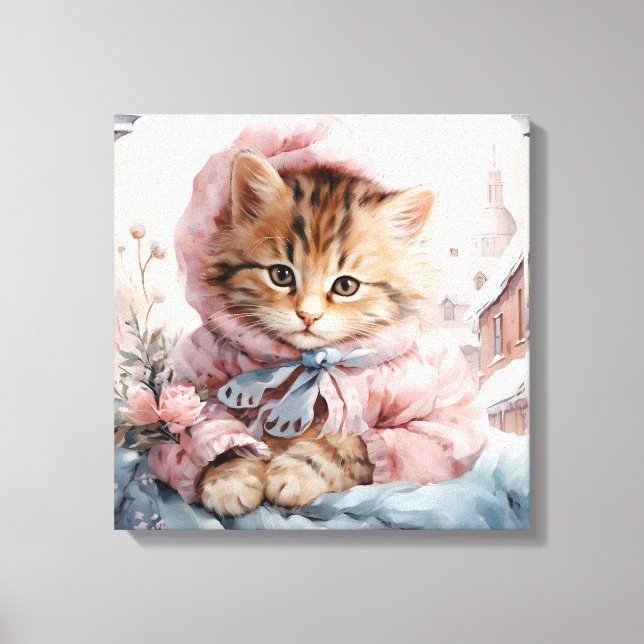 Toile Tabby Kitten Brown Habillé De Rose Dans Une Fenêtr (Recto)