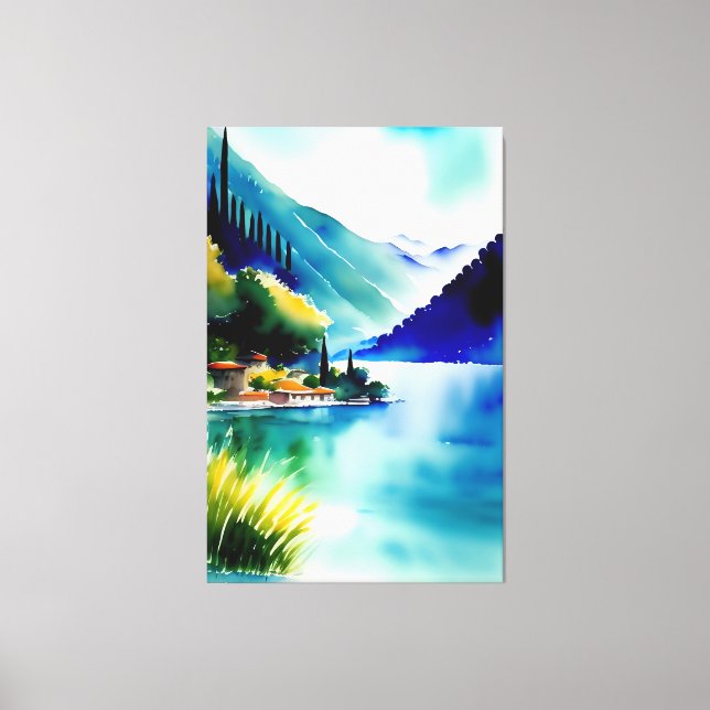 Toile Tableau aquarelle du lac de Côme (Lago di Como) (Recto)
