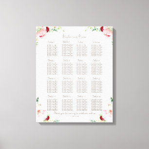 Toile Tableau de placement de mariage aux pivoines aquar