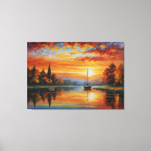 Toile tableau d'un coucher de soleil sur un lac