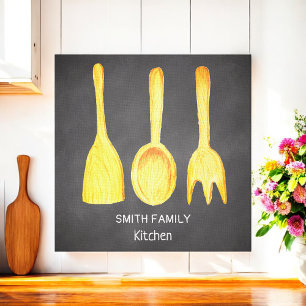 Toile Tableau noir Ustensiles jaunes Cuisine