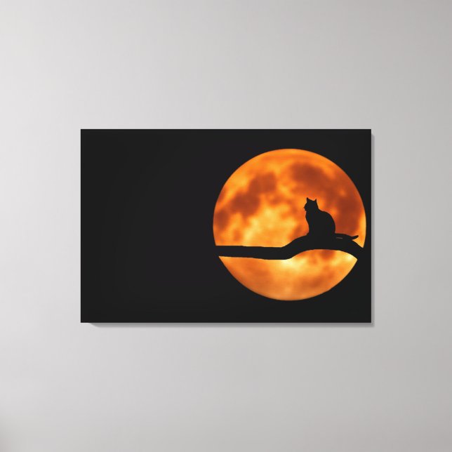 Toile Tablette Silhouette Chat Lune Imprimer (Recto)