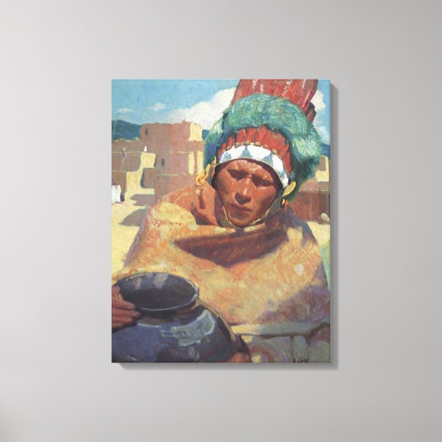 Toile Taos Indian tenant un pot d'eau par Blumenschein (Recto)