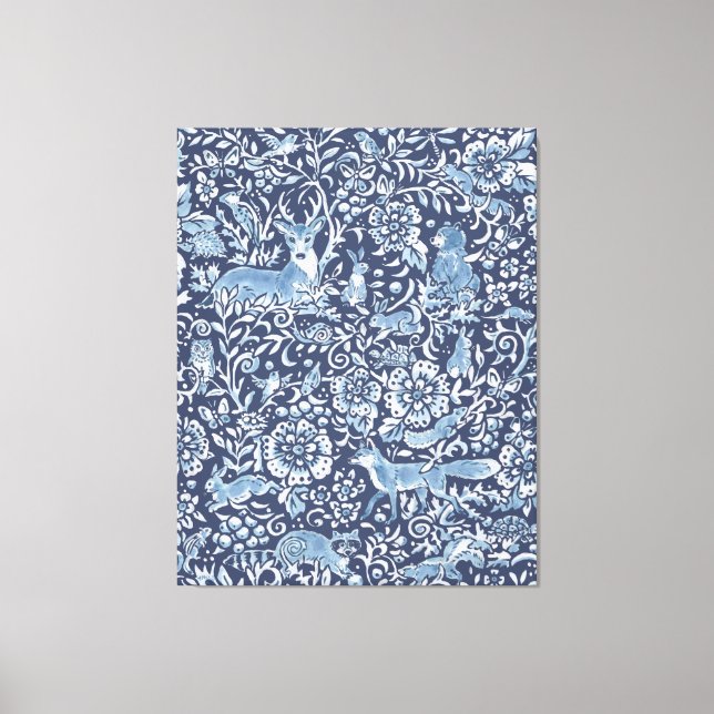 Toile Tapisserie Look Large Bleu Blanc Bois Art animal (Recto)