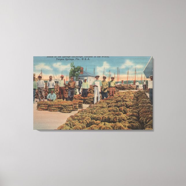 Toile Tarpon Springs, FL - Scène de l'échange d'éponges (Recto)