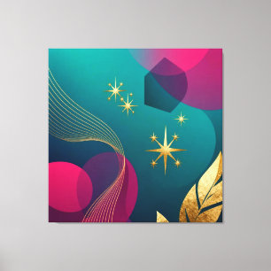 Toile Teal Et Fuchsia Moderne Abstrait Avec Étoiles Doré