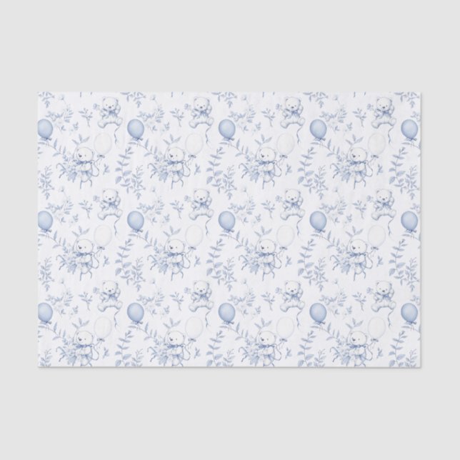 Toile Teddy Bear Chinoiserie Baby shower Tissue Paper (Front)