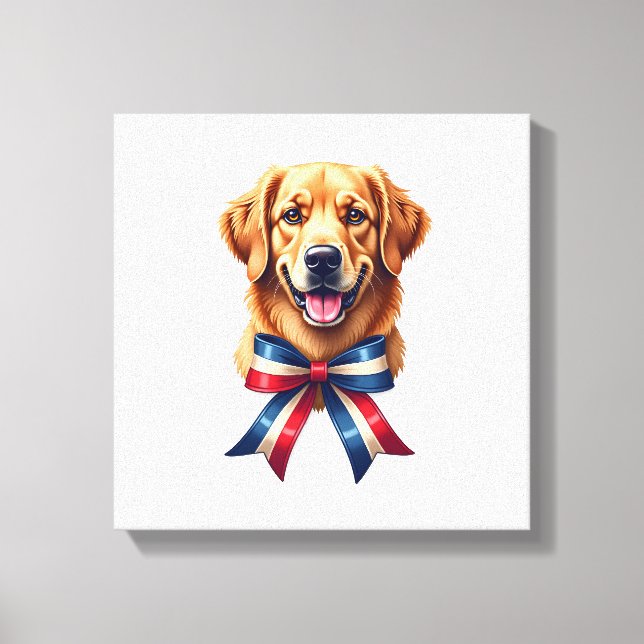 Toile Tee à double ruban du Golden Retriever patriotique (Recto)