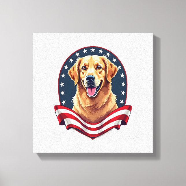 Toile Tee à emblème de poche Retriever doré patriotique (Recto)