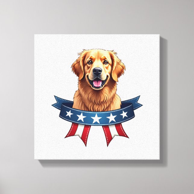 Toile Tee à pont ruban de Golden Retriever patriotique (Recto)