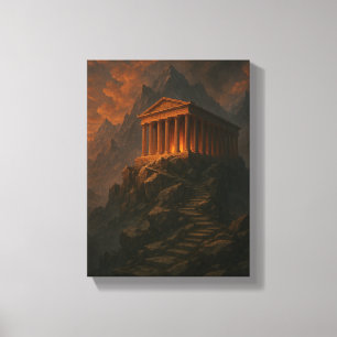 Toile Temple antique sur Rocky Mountain au coucher du so