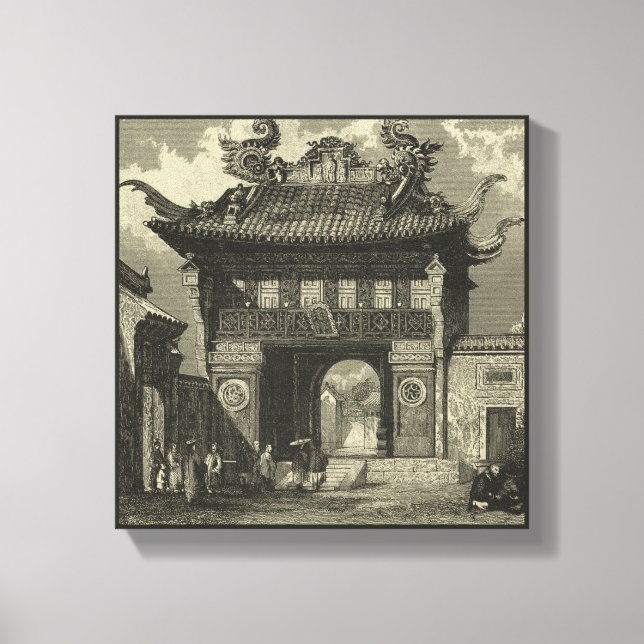 Toile Temple impérial asiatique en noir et blanc (Recto)