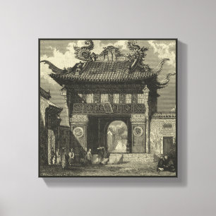 Toile Temple impérial asiatique en noir et blanc