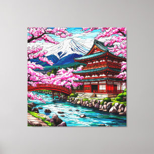 Toile Temple traditionnel japonais et pont