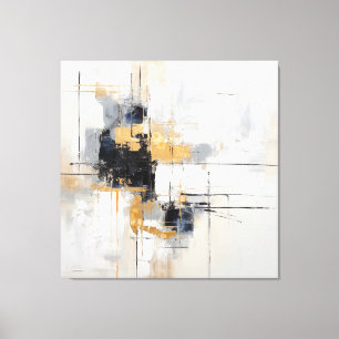 Toile tendue abstrait noir blanc or 