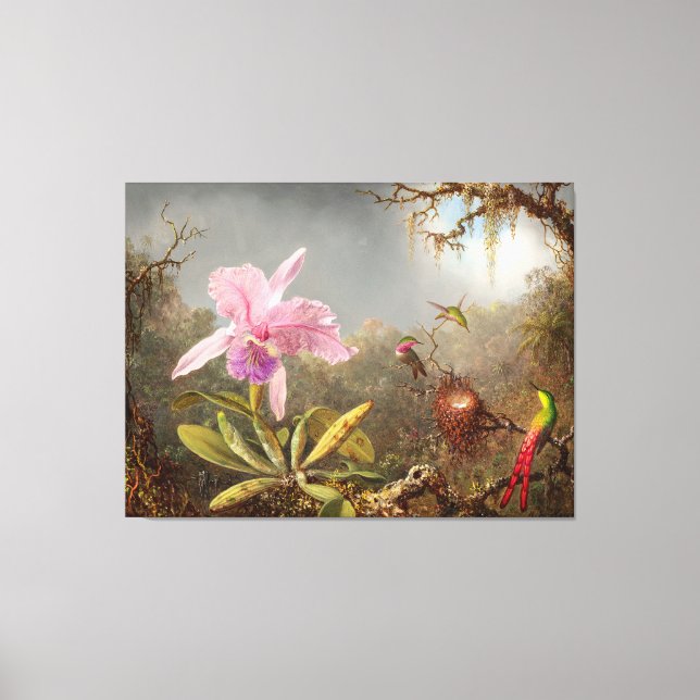 Toile TÊTE de l'orchidée de Cattleya et de trois colibri (Recto)
