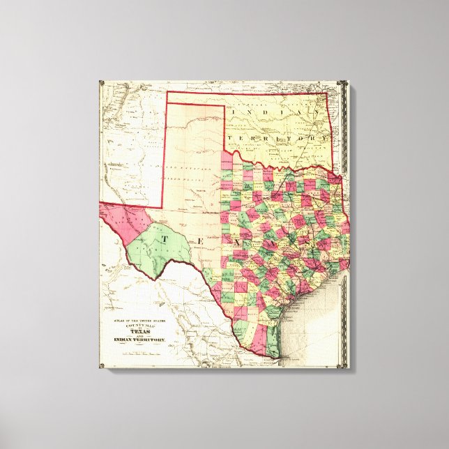 Toile Texas et territoire indienCarte panoramique (Recto)
