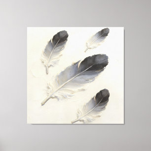 Toile Texte Moderne Impasto Noir et Gris plume d'huile