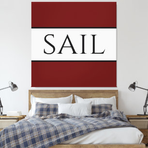 Toile Texte SAIL Gras Sportif Large Bandes Rouges Profon