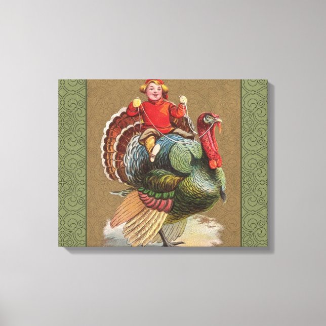 Toile Thanksgiving Turquie Drôle salutations Vintages (Recto)