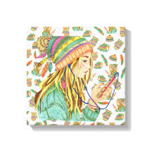 Toile Thème Fille Chapeau Boho