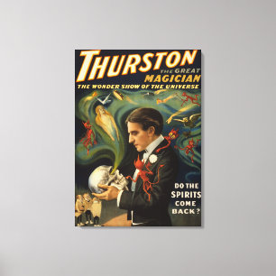Toile Thurston le grand magicien tenant la magie du crân