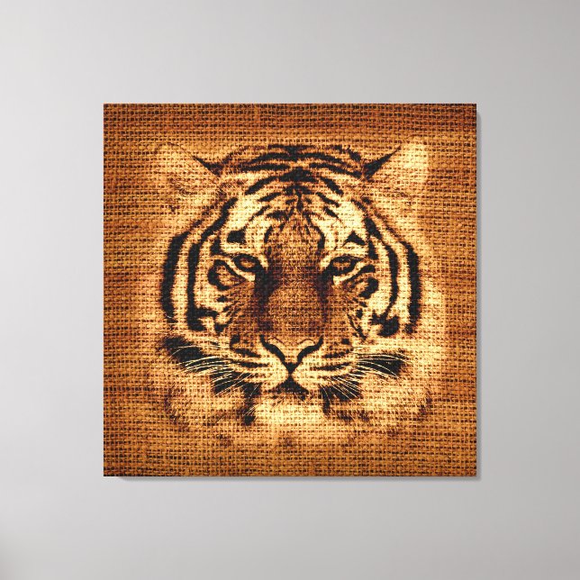 Toile Tiger Art sur Burlap Rustic Jute (Recto)