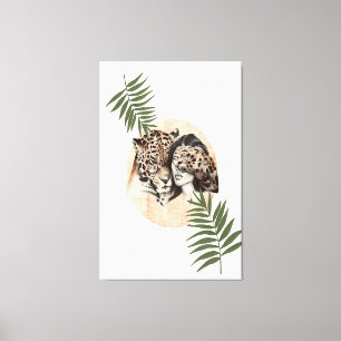 Toile tiger fille jungle feuilles verts