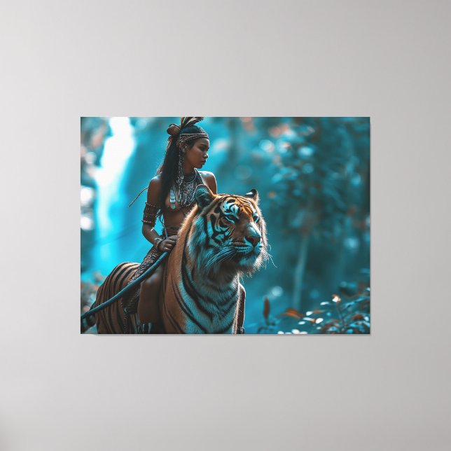Toile Tiger Goddess - Une femme dans la nature chevaucha (Recto)