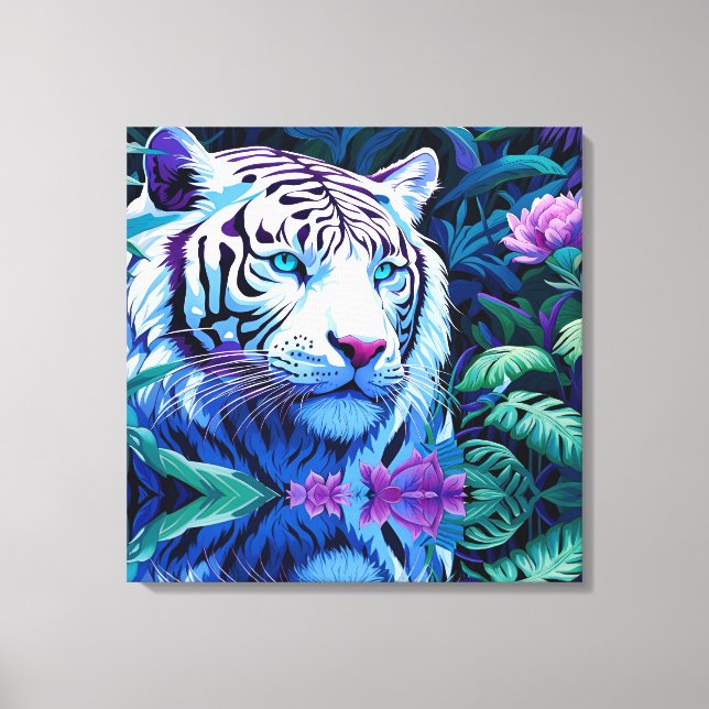 Toile Tigre blanc en fleurs violettes (Recto)