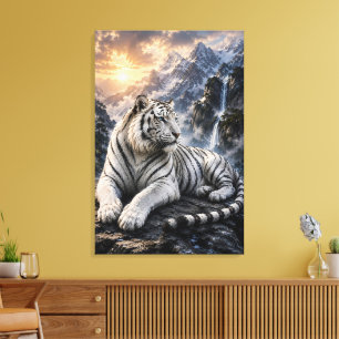 Toile Tigre blanc majestueux dans les montagnes majestue