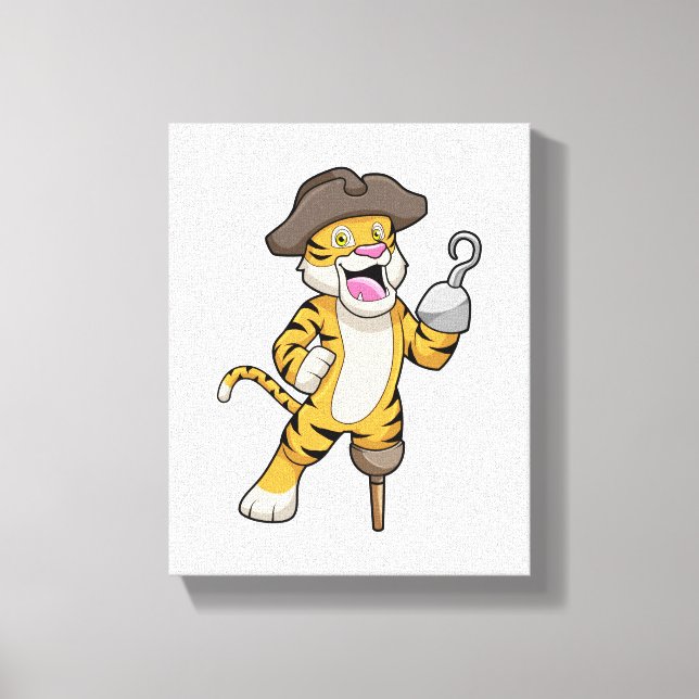 Toile Tigre comme pirate avec jambe en bois et main croc (Recto)