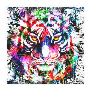 Toile Tigre   Dessin de tigre coloré   Faux d'art Abstra