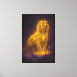 Toile Tigre doré radieux sur des nuages d'orage – Art fa