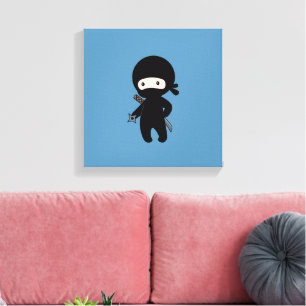 Toile Tiny Ninja tenant l'étoile au volant sur le bleu