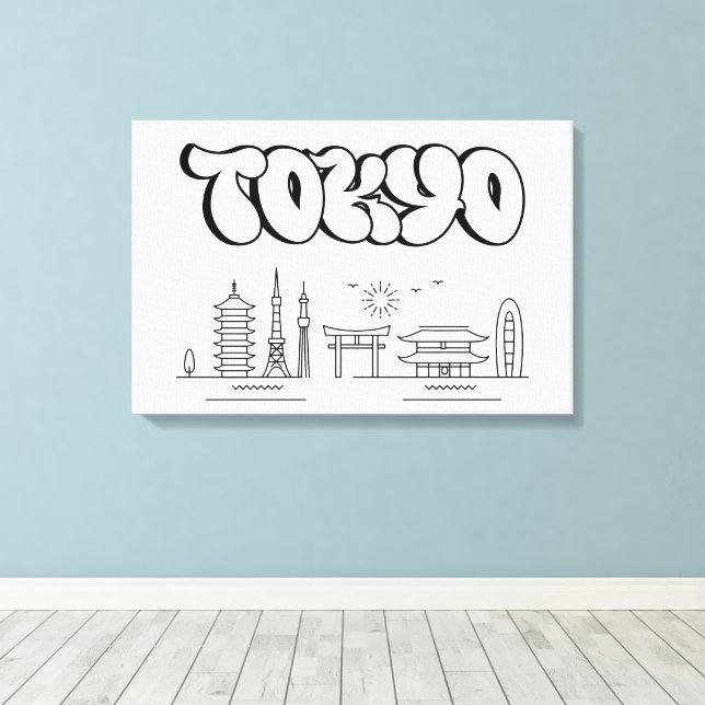 Toile Tokyo Skyline Urban Graffiti Stretted Canvas art (Insitu (Plancher de Bois))