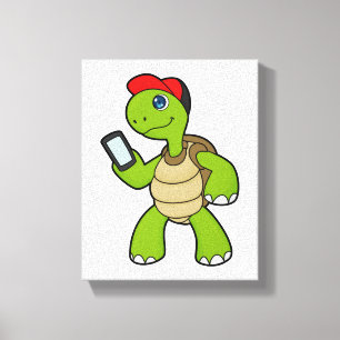 Toile Tortue avec téléphone et Casquette