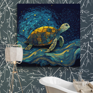 Toile Tortue colorée nageant sous ciel étoilé