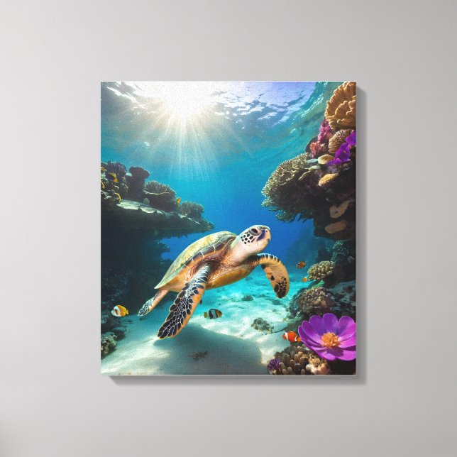 Toile Tortue de mer au paradis corallien (Recto)