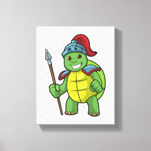 Toile Tortue en guerrier avec lance et casque