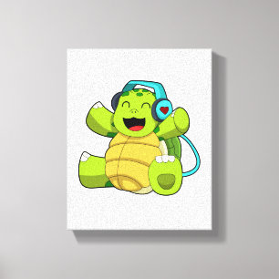 Toile Tortue en musique avec casque