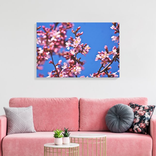 Toile Toucher les fleurs de cerisier japonais bleu (Insitu(Salon))