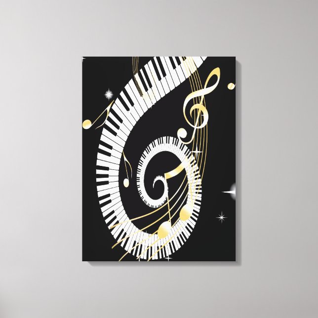 Toile Touches de piano et notes de musique d'or (Recto)