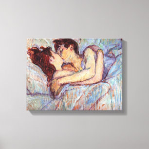 Toile Toulouse Lautrec - Au lit Le Baiser Amantes lesbie