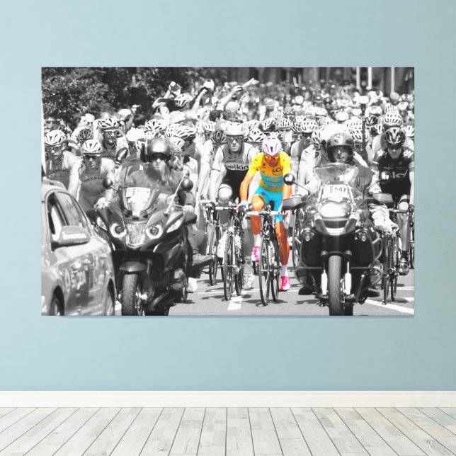 Toile Tour de France Jaune Jersey Peloton Course cyclist (Insitu (Plancher de Bois))