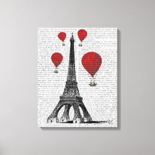 Toile Tour Eiffel et ballons à air d'un rouge ardent