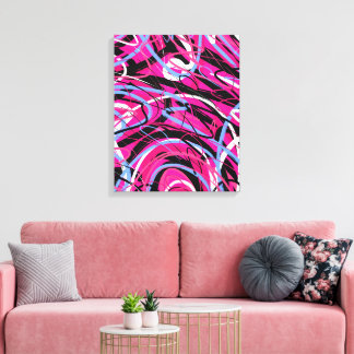 Toile Tourbillons Abstraits en Rose et Noir