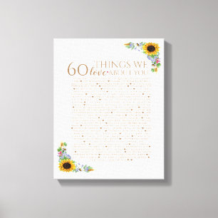 Toile tournesol 60 choses nous vous aimons 50e anniversa
